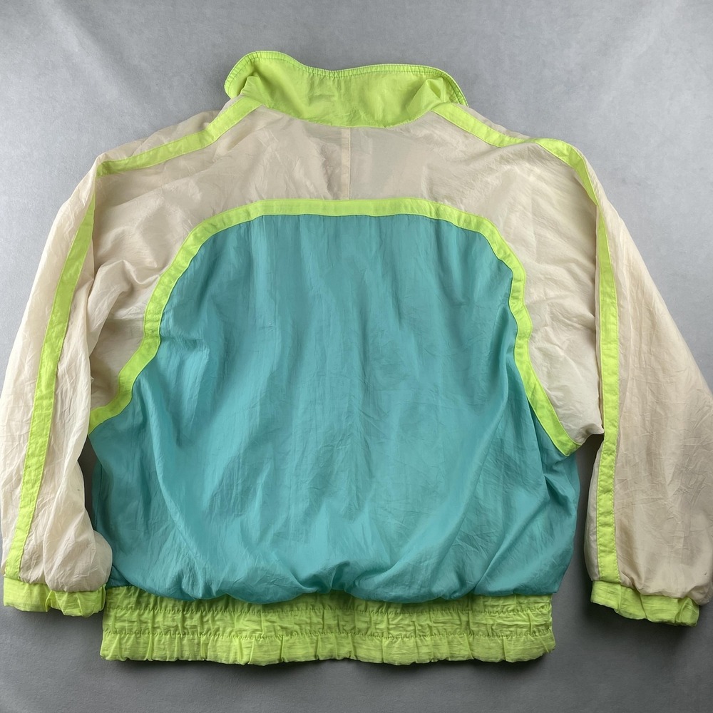 Vintage Gitano Jacket Womens Medium Teal Neon Green Colorblock Windbreaker 80s - Picture 4 of 11